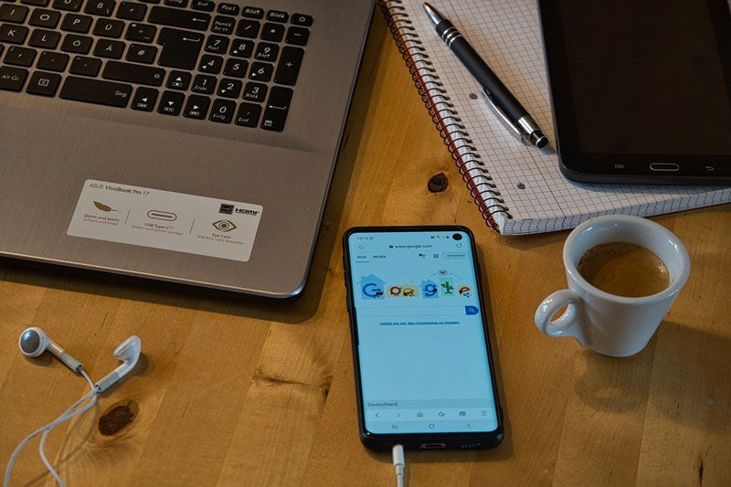 Home Office Computer Setup with Espresso