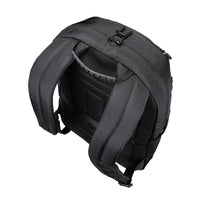 Black backpack on a white background