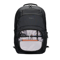 Black Targus backpack with compartments on a white background