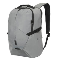 Gray backpack with black straps on a white background