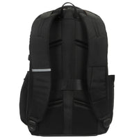 Black backpack from behind on a white background