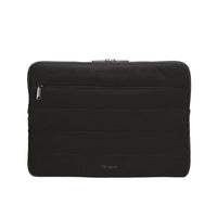 Black laptop sleeve with zipper on a white background