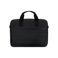 A black Targus laptop sleeve with dual top handles, a front slip pocket, and a small silver Targus logo on the right side, shown against a plain white background.