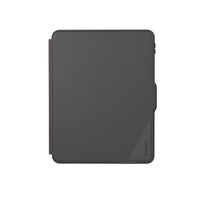 A dark gray protective tablet case with a slim, minimalist design and a small diagonal logo on the bottom right corner, shown on a plain white background.