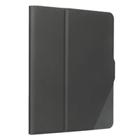 A dark gray folio-style tablet case shown closed on a plain white background.