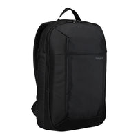 Black backpack with 'Targus' branding on a white background