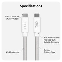 HyperDrive Next USB4 Type-C Performance Cable (1.2m/4ft) - White