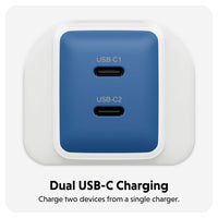 blue and white hyper wall charger close up on USB-C ports