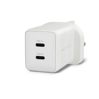 A white Hyper-branded USB-C wall charger with two USB-C ports, shown on a clean white background.