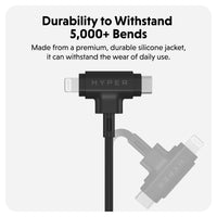 HyperJuice USB-C and Lightning Hybrid Silicone Cable (1.5m/5ft) - Black