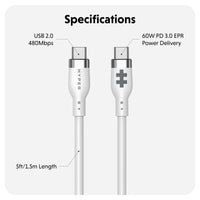 HyperJuice USB-C Silicone Charging Cable (1.5m/5ft) - White