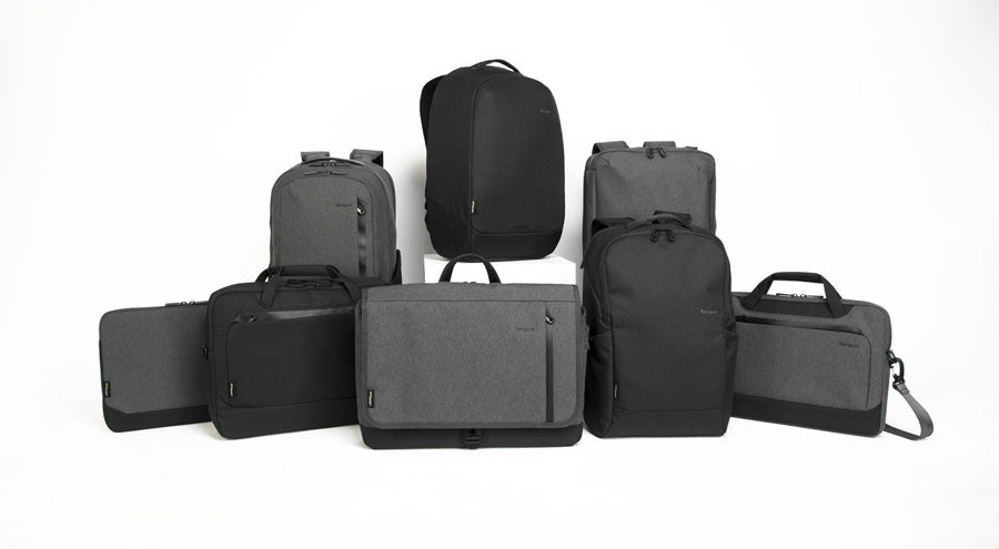 sample of all targus eco-friendly backpacks and bags