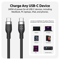 HyperJuice 240W Silicone USB-C to USB-C Cable (6ft/2m) - Black