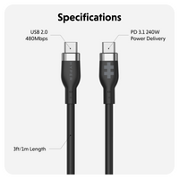 HyperJuice 240W Silicone USB-C to USB-C Cable (6ft/2m) - Black