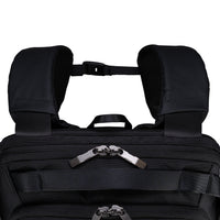 Black backpack with straps on a white background