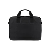 A black soft-sided laptop sleeve or briefcase with dual top handles, shown from the front on a plain white background.