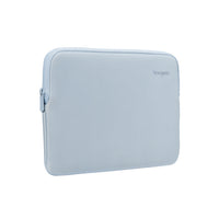 Light blue laptop sleeve with a brand logo on a white background