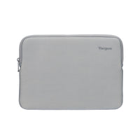 A light gray Neoprene laptop sleeve with a silver zipper and the 'Targus' brand logo printed on the top right, shown against a plain white background.