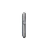 A slim, light gray zippered pouch shown from a side profile view against a plain white background.