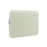 Green laptop sleeve with zipper on a white background