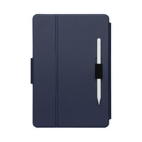 Navy blue table case with a pen on a white background