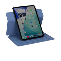 Tablet with a blue folio case on a white background