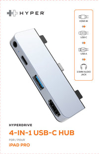 Hyper USB Hubs HyperDrive 4-in-1 USB-C Hub for iPad Pro/Air - Silver HD319E-SILVER 6941921145859